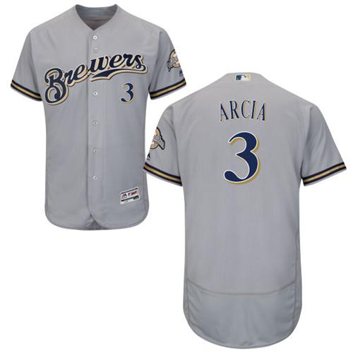 Brewers #3 Orlando Arcia Grey Flexbase Authentic Collection Stitched MLB Jersey